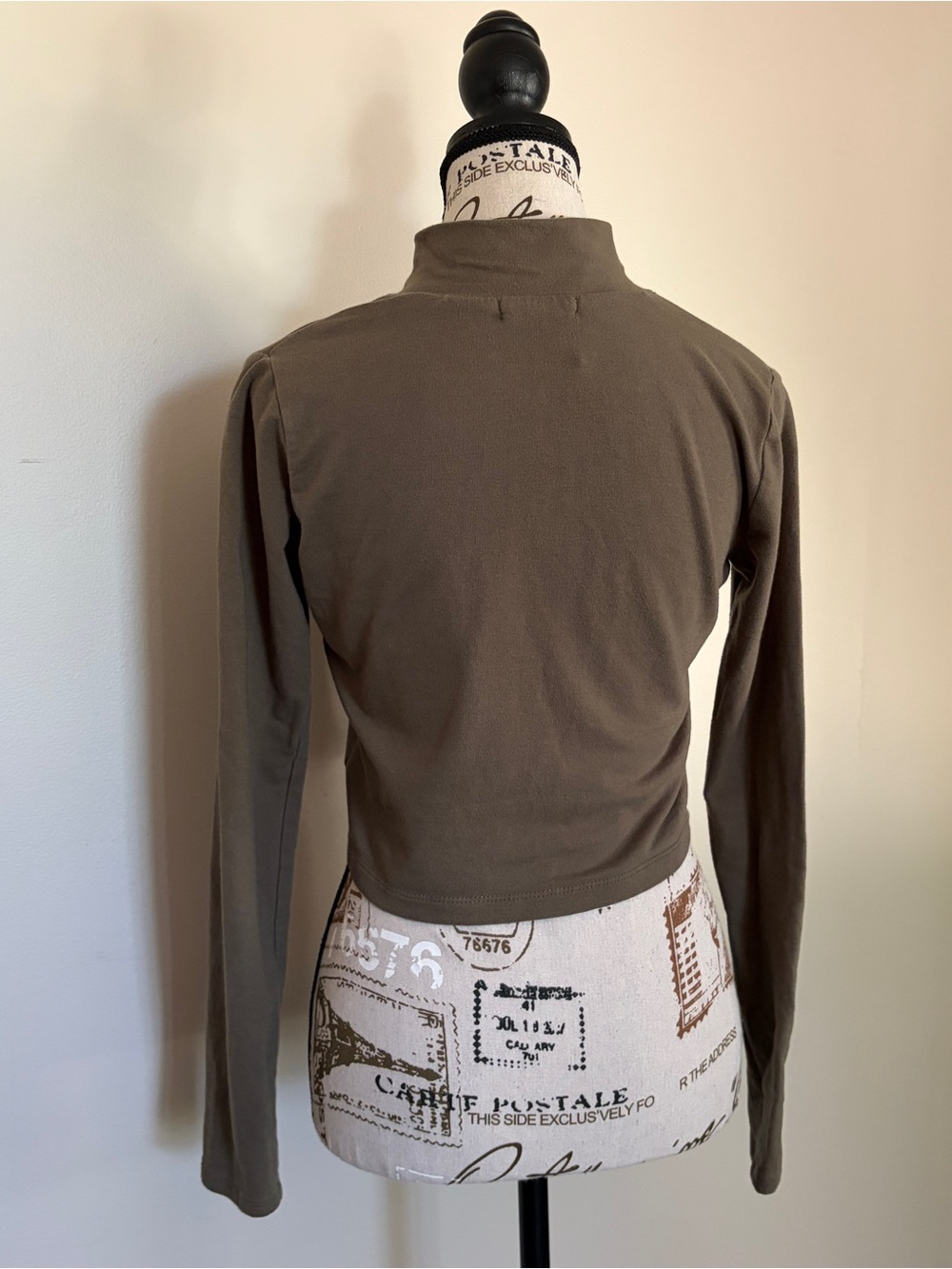 Garage olive green long sleeve cropped zip up sweater - Picture 3 of 12